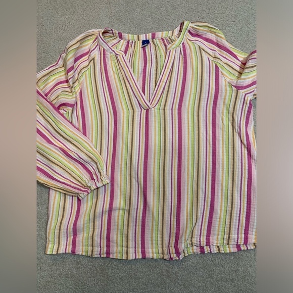 Old Navy Women V-Neck Boho Top Blouse Stripe 100% Cotton Size Large - Picture 3 of 8
